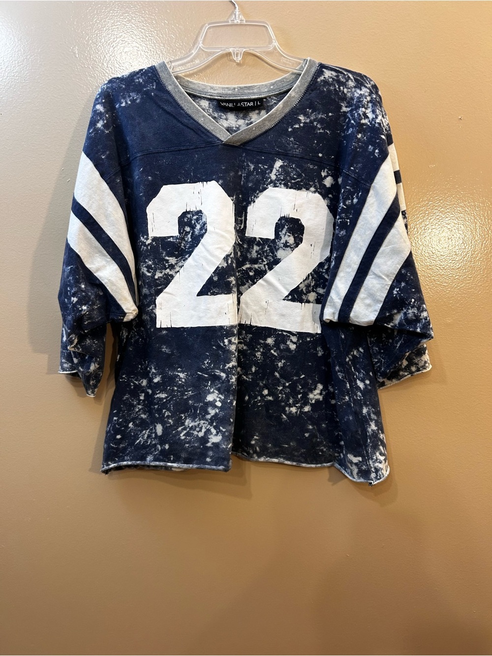 Vanilla Star Navy Tie-Dye Football Jersey with White 22